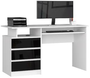 Ak furniture Volně stojící psací stůl CLP 135 cm bílý/černý lesk