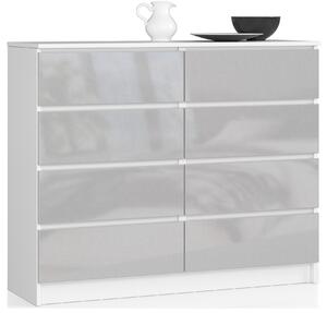 Ak furniture Komoda Kuba 120 cm 8 šuplíků bílá/šedá