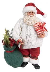 Vánoční figurka Santa Claus v pleteném svetru se zeleným pytlem – 27 cm