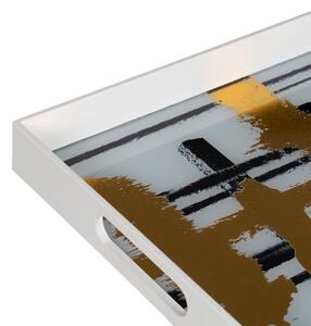BigBuy Home Podnos na aperitivy Bílý Černý Zlatá PVC Sklo Abstraktní 45 x 31 x 4,2 cm (2 kusů)
