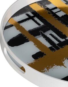 BigBuy Home Podnos na aperitivy Bílý Černý Zlatá PVC Sklo Abstraktní 42 x 42 x 4,2 cm (2 kusů)