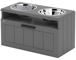 PAWHUT Stolek pro psy se 2 miskami a skříňkou 60 x 35 x 30 cm šedá