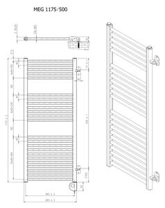 Vertaduro - Koupelnový radiátor s termostatem MEG 600W 118x50 cm černá