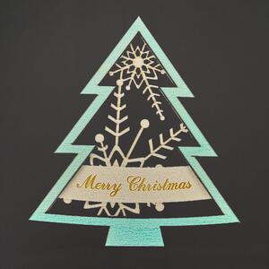 AMADEA Dřevěná ozdoba stromek Merry Christmas dvojitý zelený, 9 cm, český výrobek