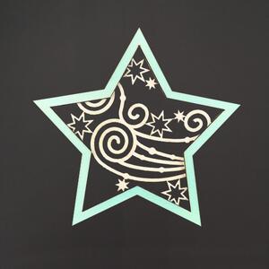 AMADEA Dřevěná ozdoba hvězda ornament dvojitá zelená, 9 cm, český výrobek