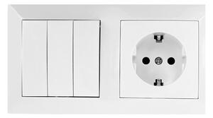 Aigostar - Trojitý vypínač č. 3 a zásuvka SCHUKO 230V s rámečkem bílá