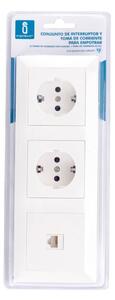 Aigostar - Ethernetová zásuvka a 2x zásuvka SCHUKO s rámečkem bílá