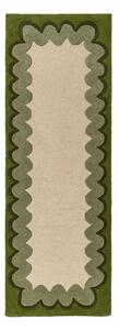 Zelený/v přírodní barvě ručně tkaný vlněný běhoun 80x230 cm Wiggle Wool – Flair Rugs