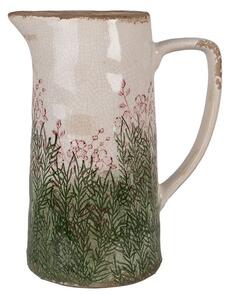 Béžovo-zelený dekorační džbán s růžovými květy Rustic Flower L - 21*14*26 cm