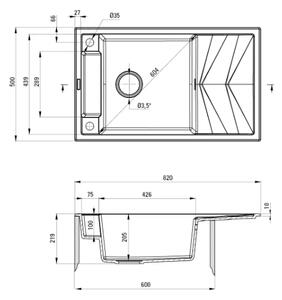 Aplomo Magnetic 82 granitový dřez s odkapávačem, černá