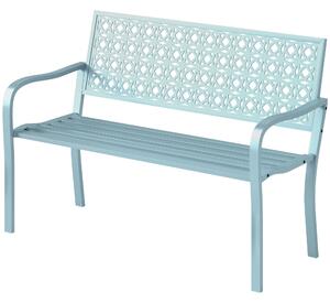 OUTSUNNY Dvoumístná kovová zahradní lavice s područkami nosnost 240 kg 127 x 63 x 85 cm světle modrá