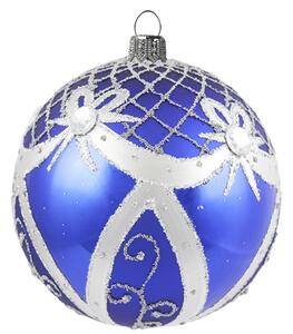 Vánoční baňka modrá stříbrný dekor