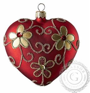 Vánoční srdce červené zlaté květy