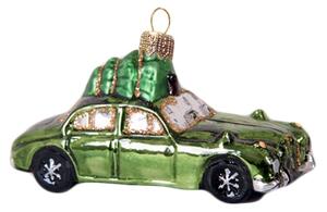 Vánoční ozdoba autíčko zelené se stromkem