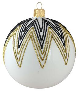 Vánoční baňka bílá černo-zlatý dekor