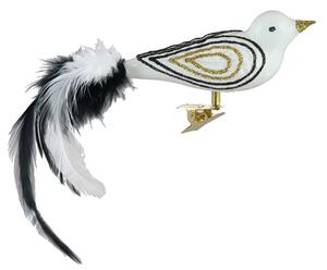 Skleněný ptáček bílý zlato-černý dekor