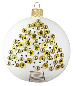 Vánoční koule bílá se zlatým korálkovým stromečkem