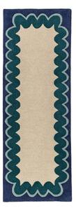 Ručně tkaný vlněný běhoun v přírodní barvě/zelenomodrý 80x230 cm Wiggle Wool – Flair Rugs