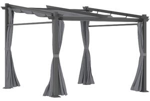 OUTSUNNY Volně stojící kovová pergola se stahovací plátěnou střechou a bočnicemi 297 x 295 cm šedá