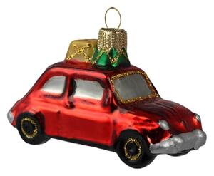 Vánoční ozdoba autíčko červené se dvěma dárky