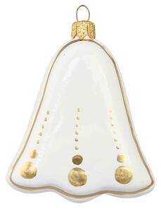Bílý skleněný zvoneček perníček