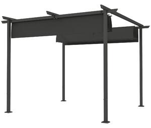 OUTSUNNY Volně stojící kovová pergola se stahovací plátěnou střechou 300 x 300 cm tmavě šedá