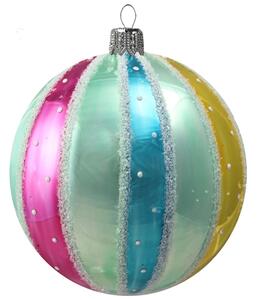 Vánoční ozdoba tyrkysová s barevnými proužky