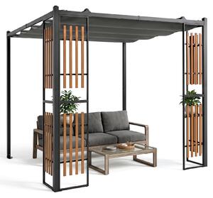 Pergola COSTWAY, rozměry 2,3 x 2,3 m, pavilón se 4 clony a nastavitelnou střechou, krytá terasa, vodotěsná, stabilní, vhodná i pro použití v zimě, poskytuje ochranu před sluncem
