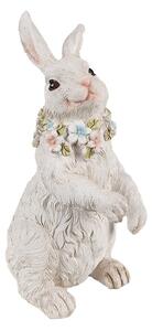 Bílá antik dekorace králík s květy kolem krku - 12*9*20 cm