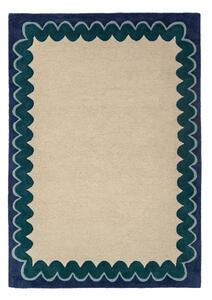 Ručně tkaný vlněný koberec v přírodní barvě/zelenomodrý 140x200 cm Wiggle Wool – Flair Rugs