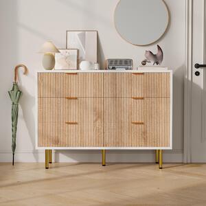 UnboxG Komoda se 6 zásuvkami 100x34x73 cm – příborník / úložná skříň s kovovými nohami, kombinace dřeva a bílé barvy, komoda do obývacího pokoje a ložnice