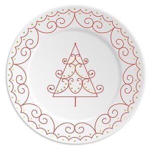 Porcelánový talířek s červeným dekorem stromečku