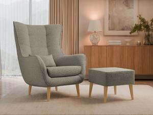 Designové křeslo ušák s taburetkou LEVI - šedobéžové