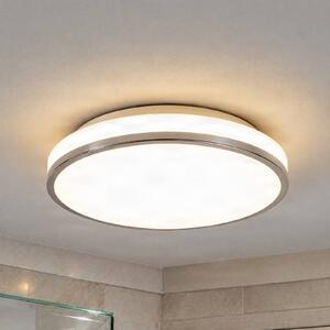 Lindby LED stropní svítidlo Lyss, Ø 34 cm, chromová barva, IP44, Bílá / opál, Koupelna, Sklo, Moderní