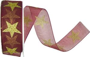 Stuha vánoční STARGLOW ORGANZA BURGUNDY bordó 25mm x 3m (9,-Kč/m)