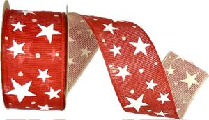 Stuha vánoční LINEN STAR MAGIC RED červená 40mm x 2m (15,-Kč/m)