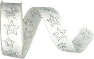 Stuha vánoční STARLIGHT WHITE SILVER bílá 25mm x 3m (9,-Kč/m)