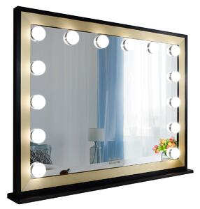 MMIRO, Hollywoodské make-up zrcadlo s osvětlením L614, 62 x 83 cm | zlatá, černá