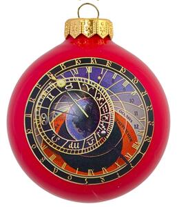 Vánoční baňka červená s motivem Orloje