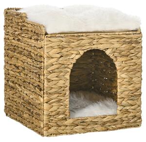 PAWHUT Pelíšek pro kočky RATTAN BOX 2 patra 38 x 38 x 41 cm přírodní