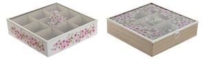 18252 Krabice na čaj Home ESPRIT Bílý Růžový Kov Sklo Dřevo MDF 24 x 24 x 6,5 cm (2 kusů)