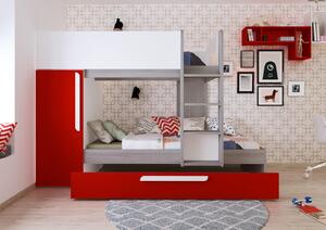 Patrová postel pro tři děti Bo7 - red, white, molina oak
