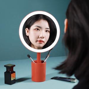 MMIRO, Kosmetické zrcadlo s osvětlením Brush Holder Mirror DL06 | červená H-DL-06-R