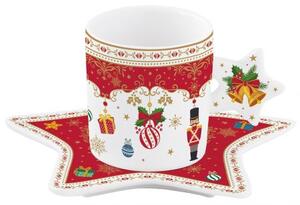 Easy Life Porcelánový šálek a podšálek Christmas Ornaments-175ml