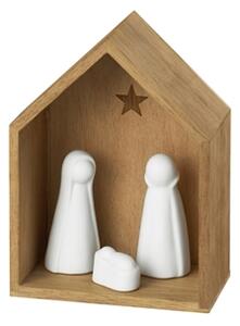 Malý dřevěný Betlém s porcelánovými figurkami