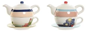 18252 Konvice na čaj Home ESPRIT Modrý Bílý Zelená Světle Růžová Dolomite 750 ml (2 kusů)