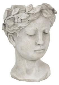 Šedý cementový květináč hlava ženy M - 16*15*21 cm