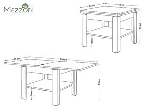 Konferenční stolek rozkládací LEO 65x65 cm dub sonoma/matná bílá