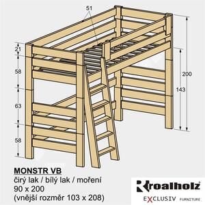 Vysoké horní spaní z masivu patrová postel MONSTR VB (dřevěná rozkládací patrová postel z masivu)