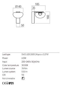 Redo 01-3242 - LED Nástěnné svítidlo SINCLAIR LED/6,5W/230V CRI 93 IP21 černá